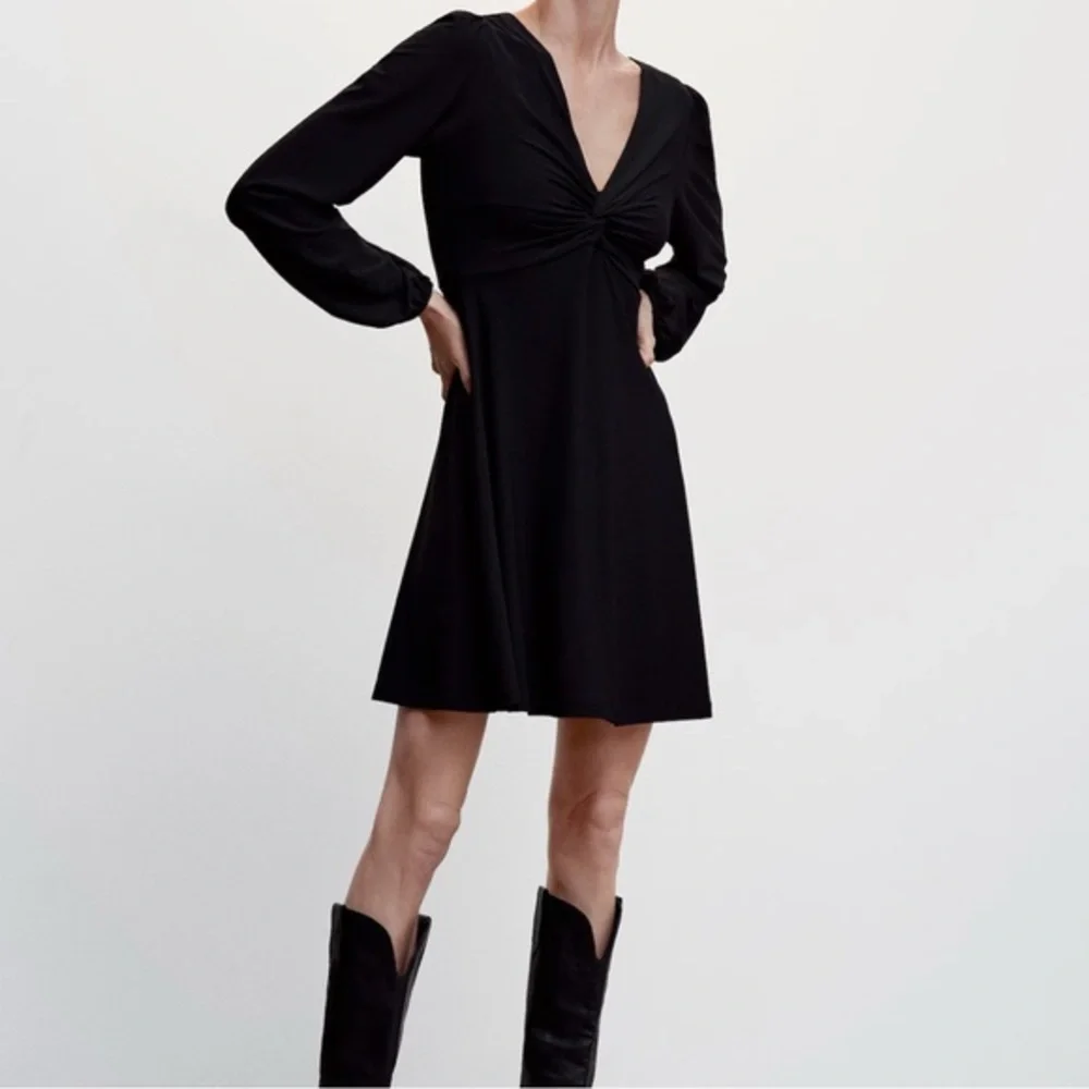 MANGO NEW Black Dress With Knot Detail Size Small - Picture 1 of 7